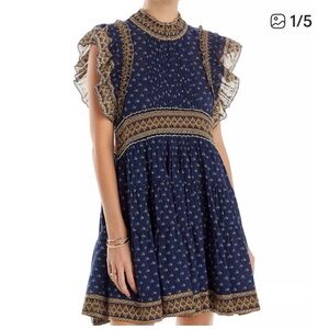 Sea New York Navy and Gold Floral Mini Dress